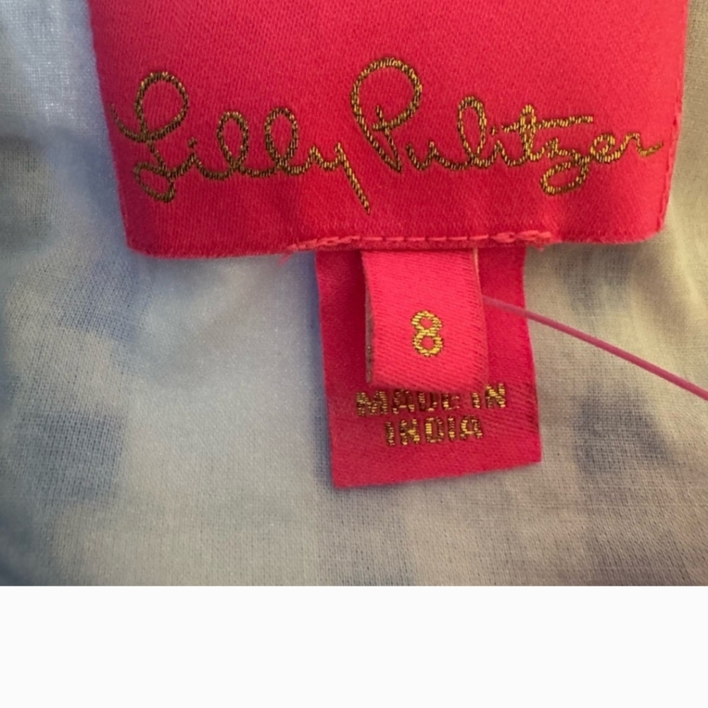 LILLY PULITZER SIDNEY MIDI DRESS BLUE FLARE GINGHAM STRIPE JACQUARD SIZE 8 - Picture 5 of 7